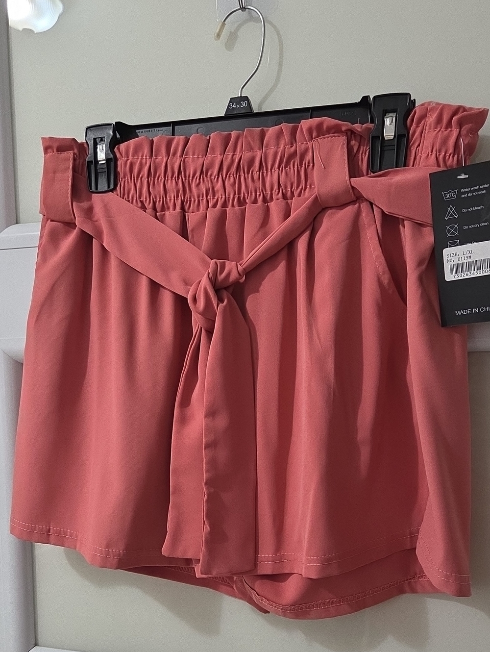 Women’s Paperbag Waist Tie Shorts - Coral Pink